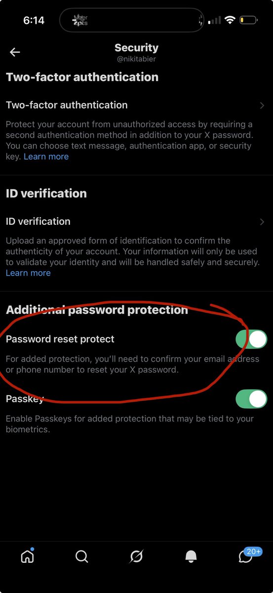 X 設定頁的 Password reset protect 開關