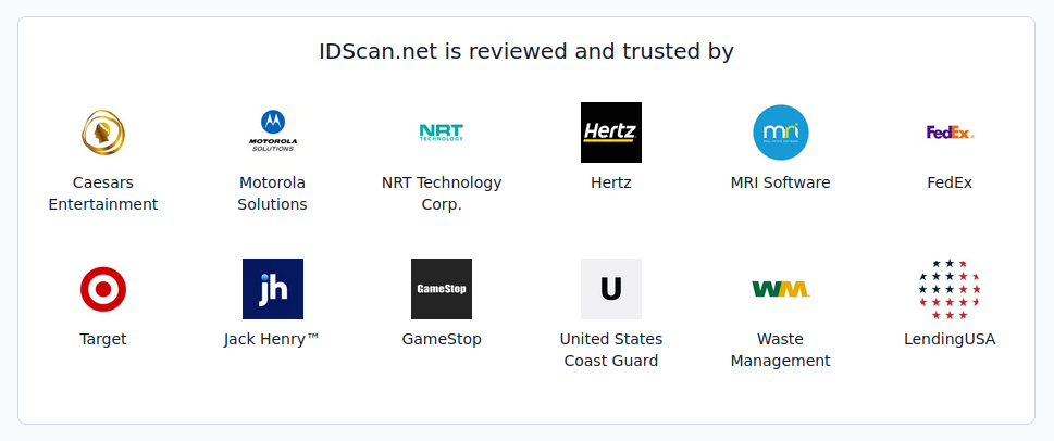 IDScan.net 官網列出的客戶標誌