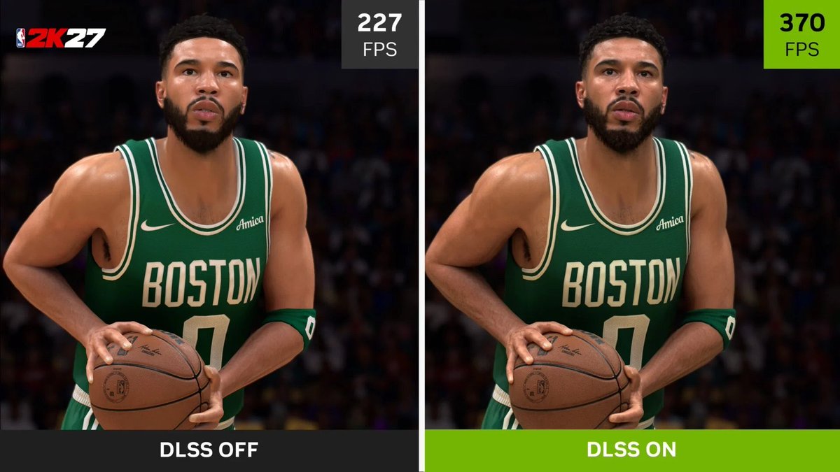 NBA 2K27 DLSS 關閉與開啟的畫面與畫格率對比