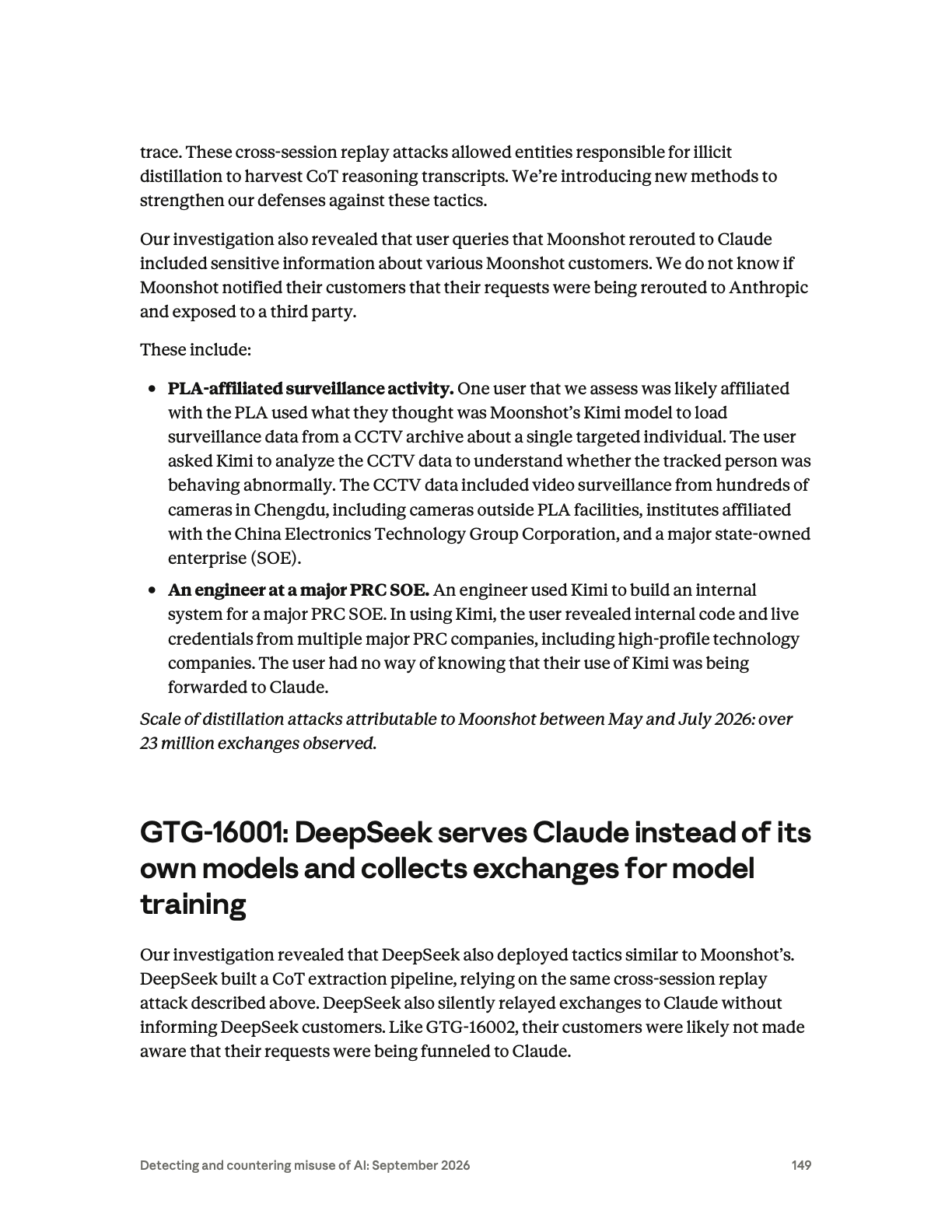 Anthropic 報告第 149 頁,列出解放軍相關用戶與國企工程師兩宗個案