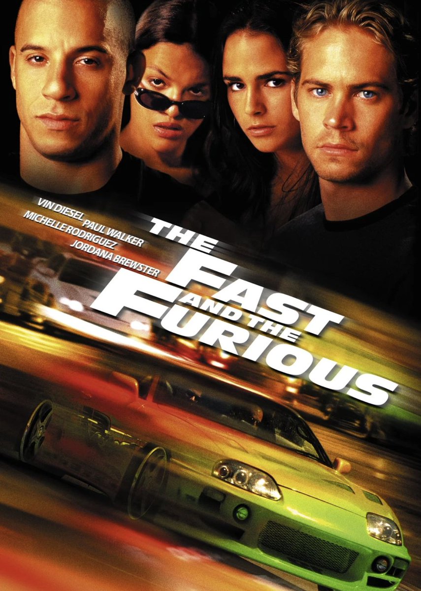 2001 年《The Fast and the Furious》的海報。Brian O'Conner 由此登場,系列其後拍了十部。