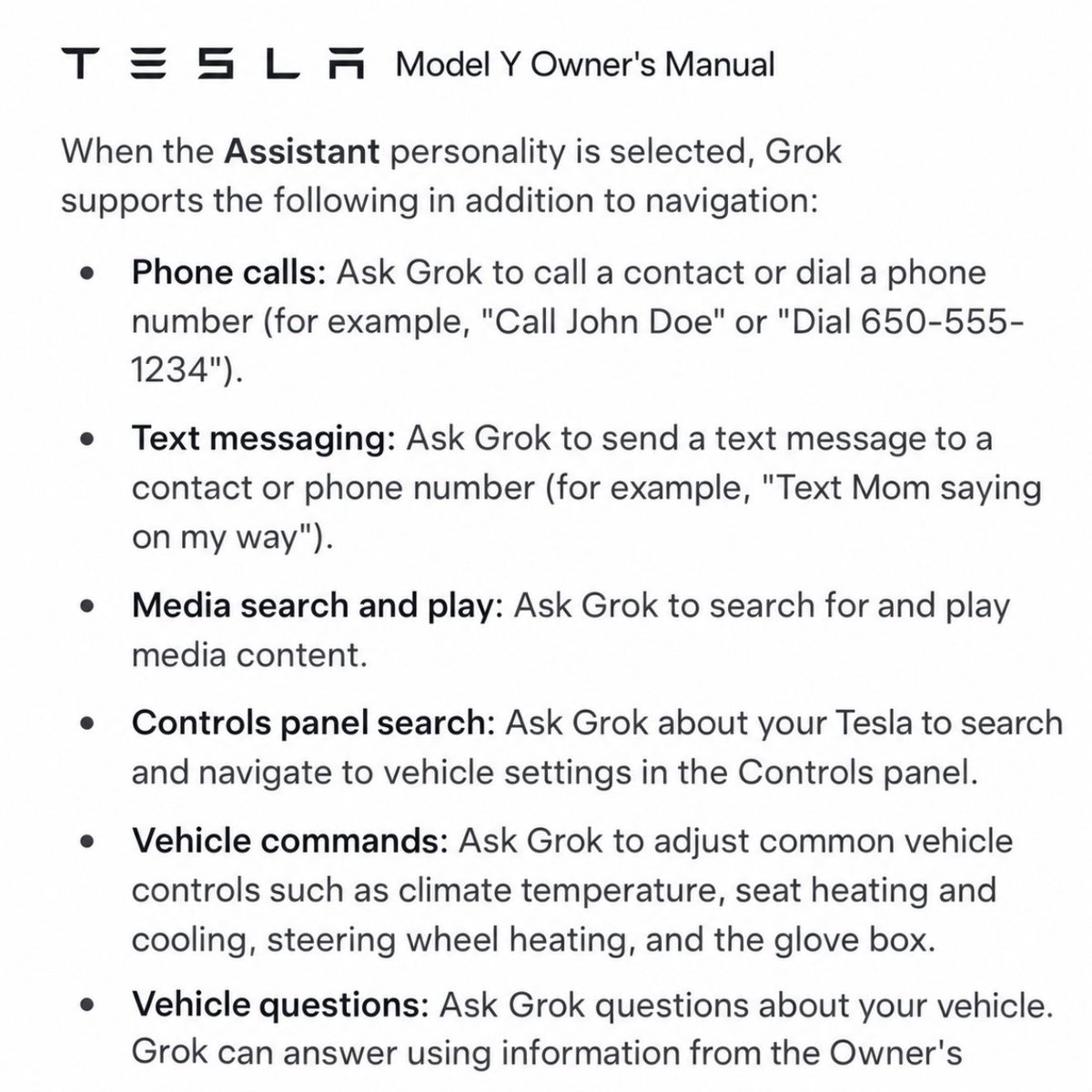 Tesla Model Y 車主手冊 Grok 一節