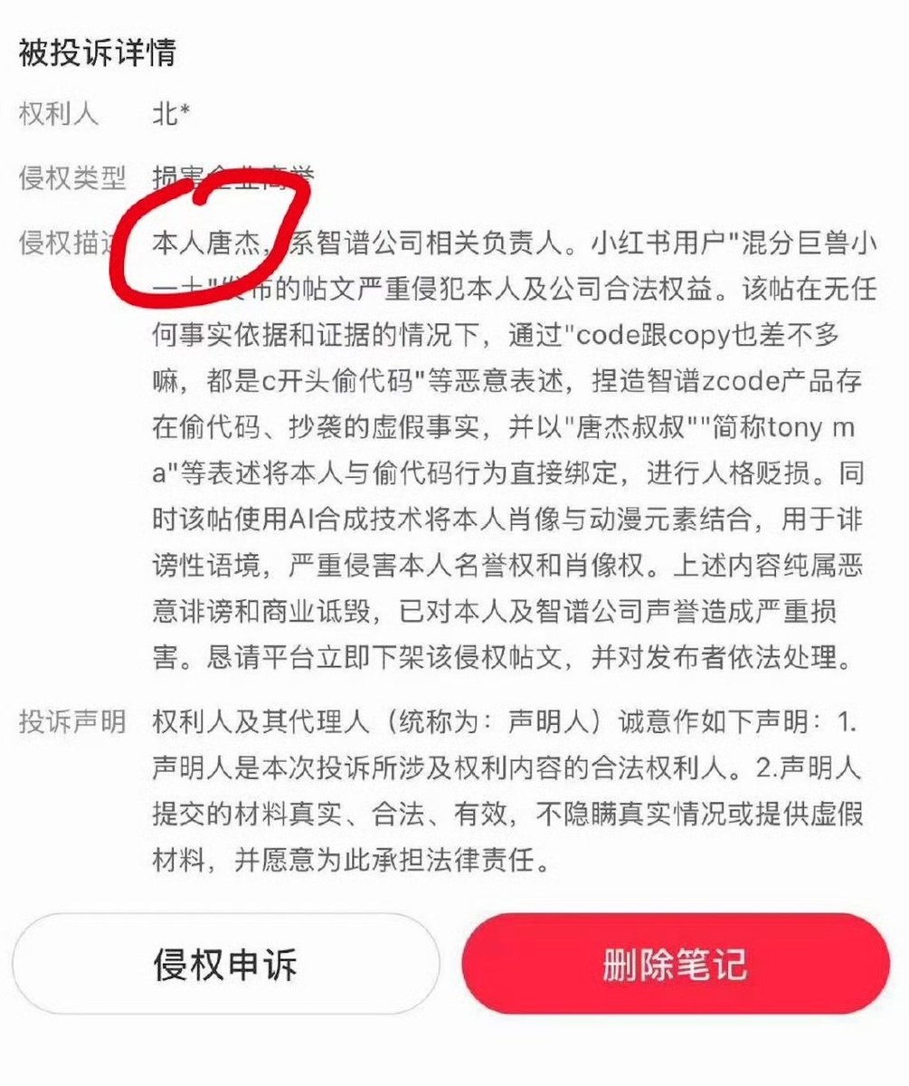 小紅書侵權投訴截圖
