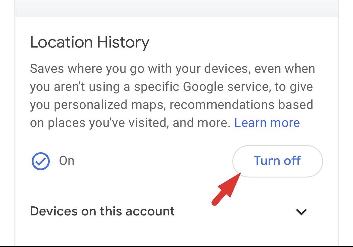 Google 帳戶 Location History 設定頁