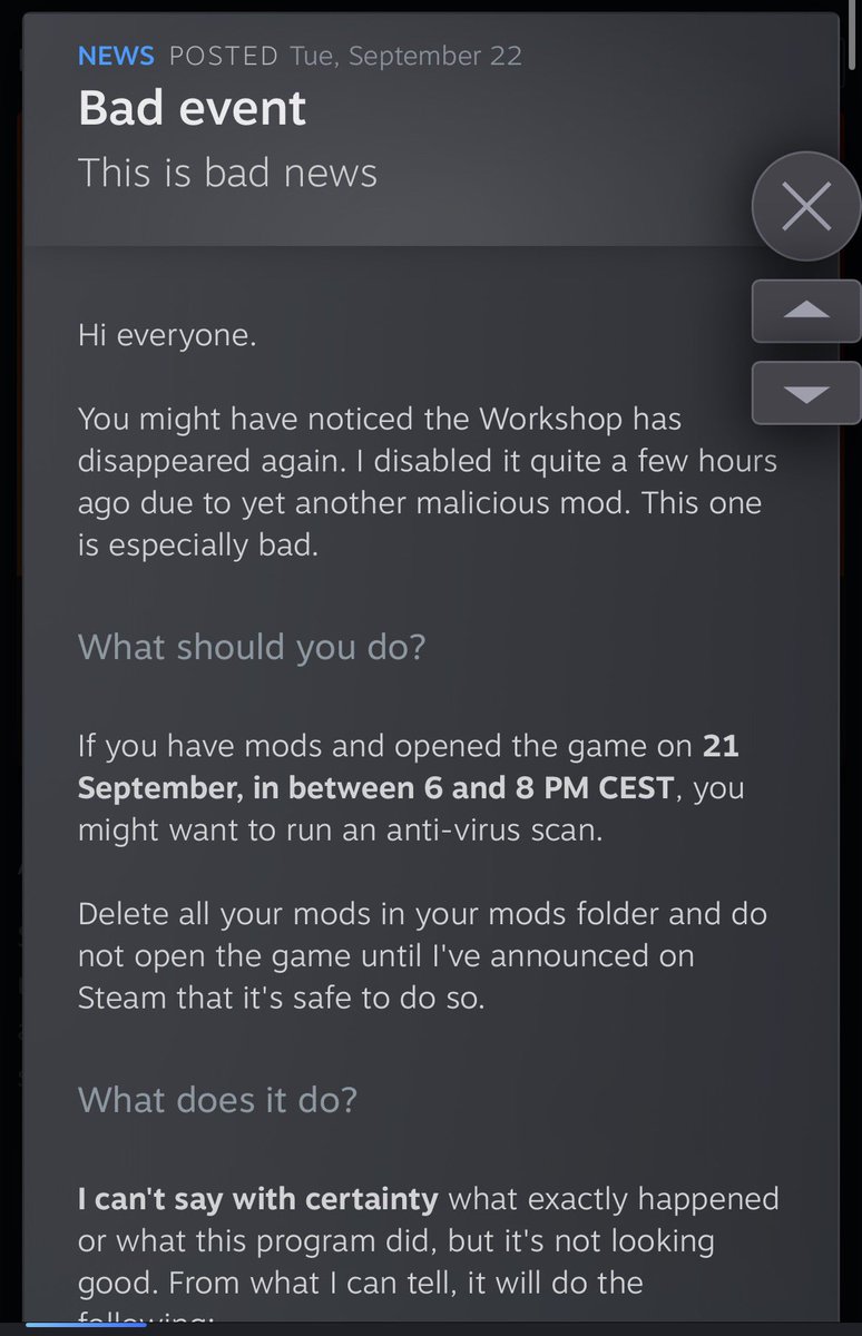 People Playground 開發者在 Steam 發出的「Bad event」公告