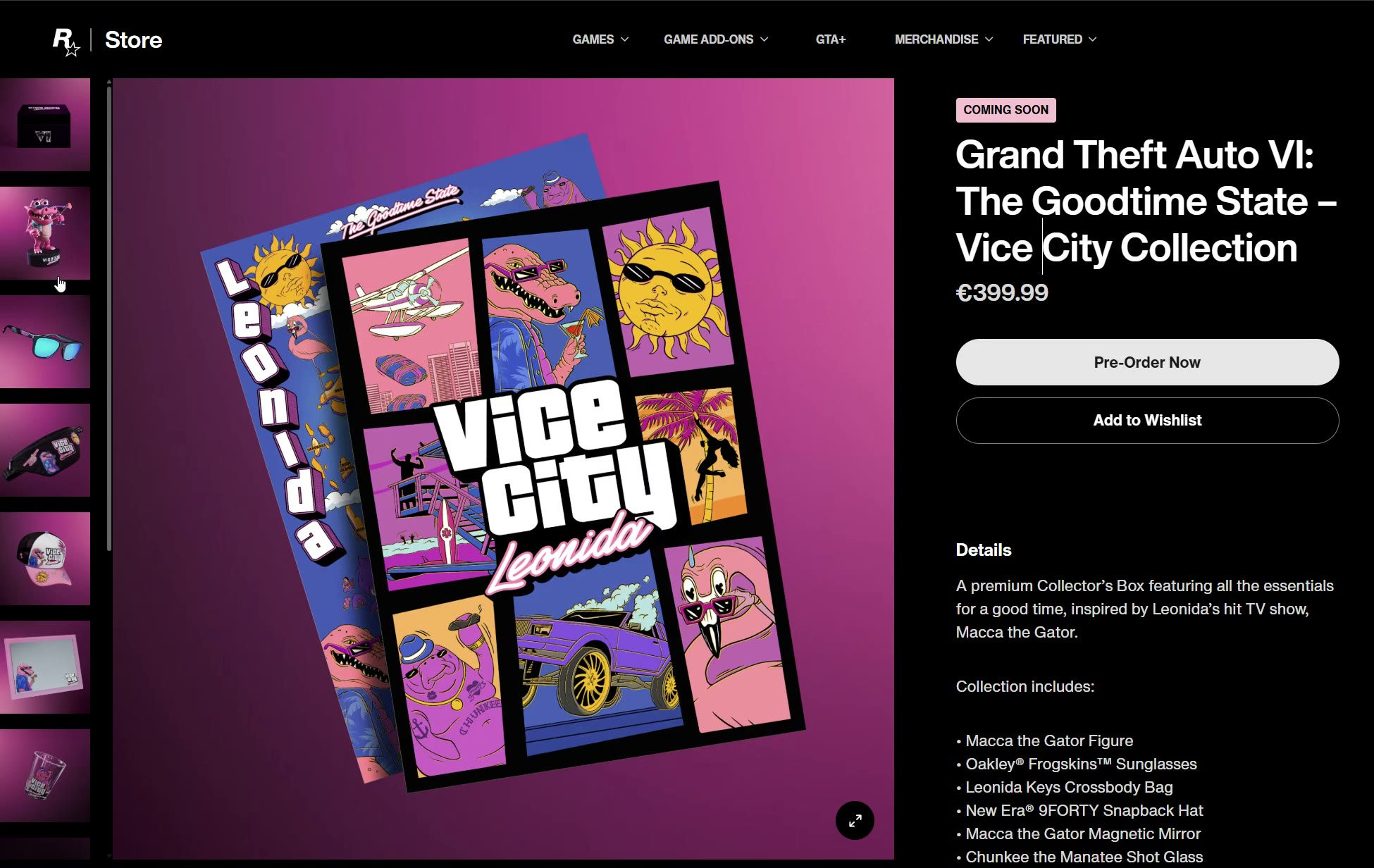 Rockstar 網店上的 Vice City Collection 產品頁