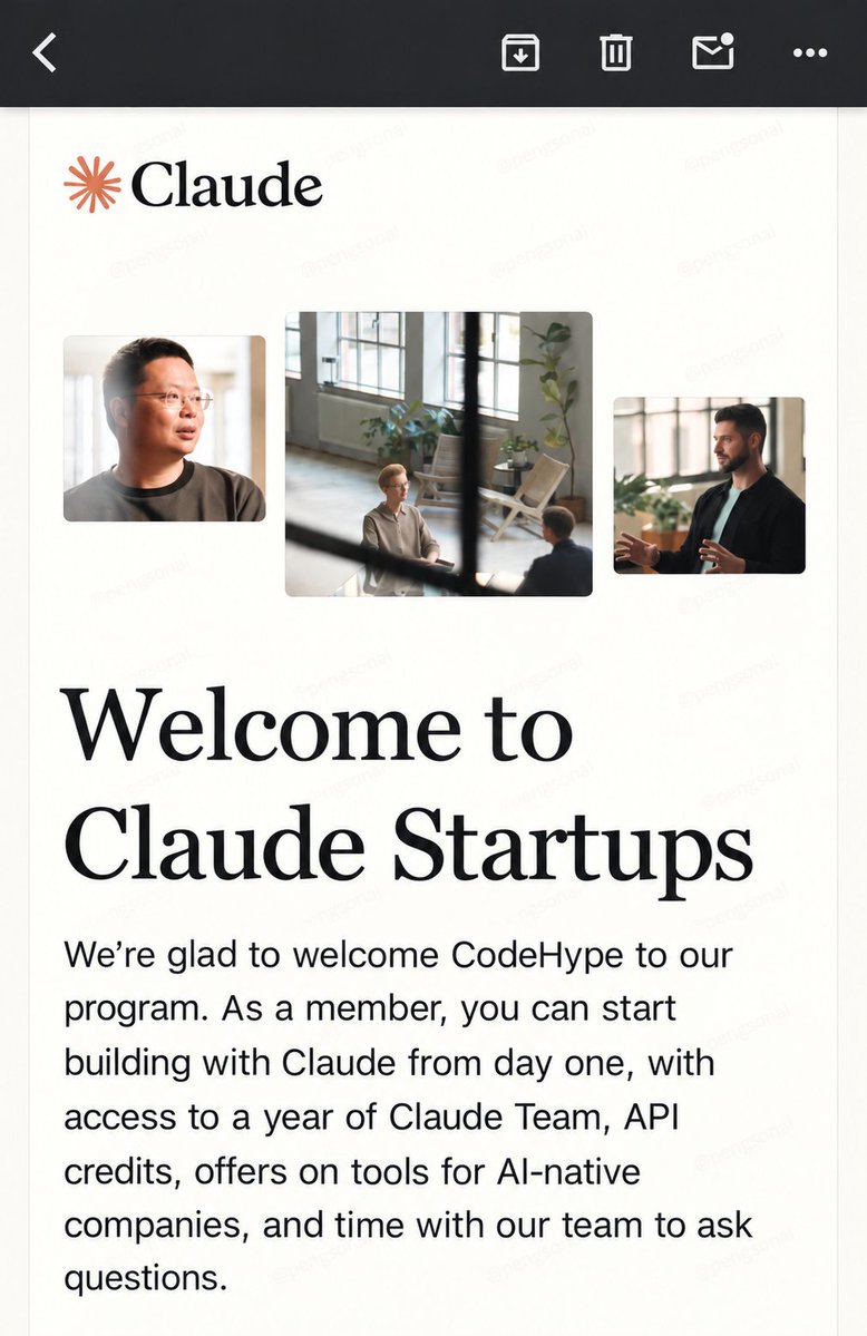 Claude Startups 歡迎電郵截圖
