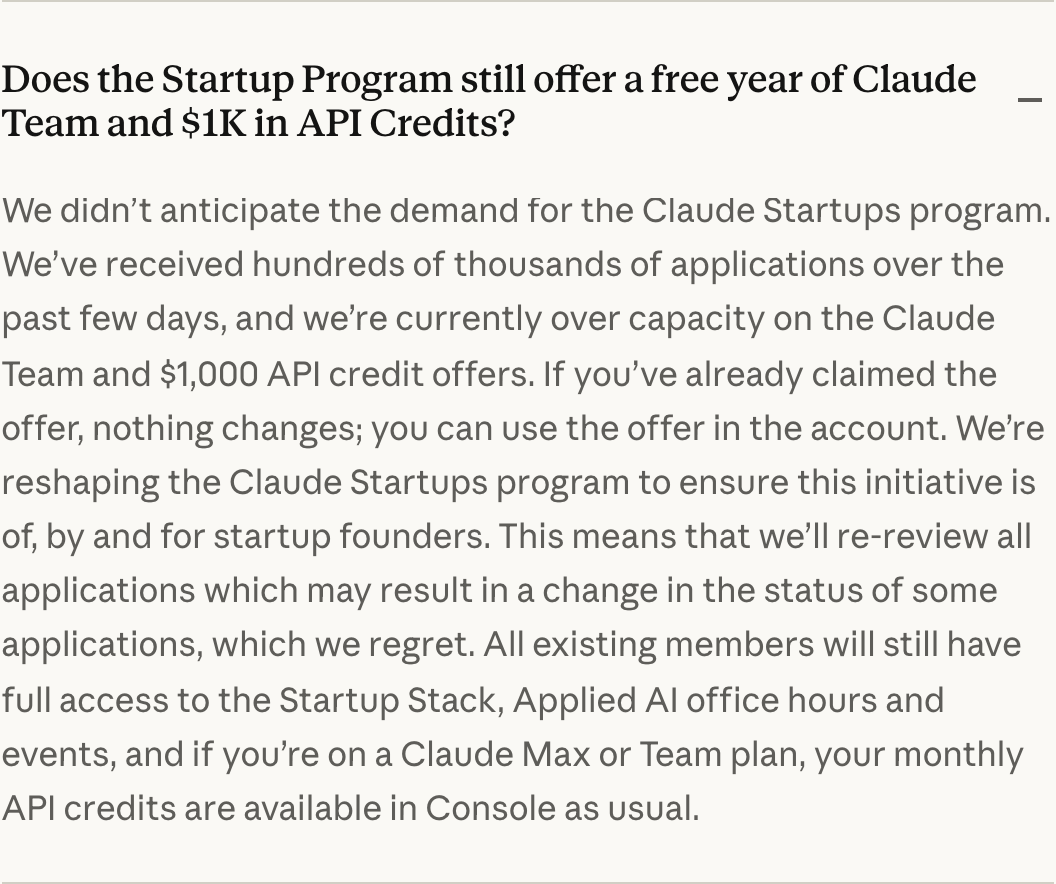 Claude Startups 官網常見問題的回覆，截至 10 月 9 日下午