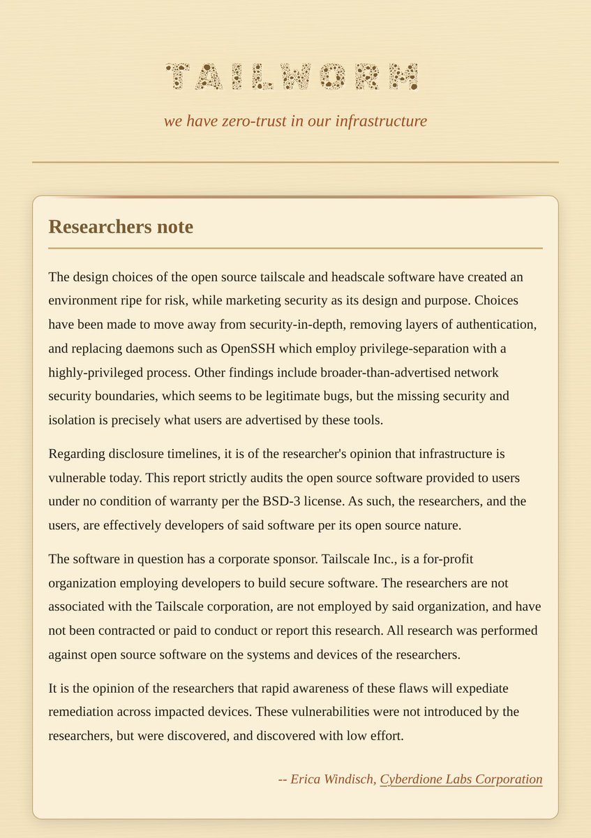 Tailworm 報告的研究員說明,署名 Erica Windisch 及 Cyberdione Labs Corporation