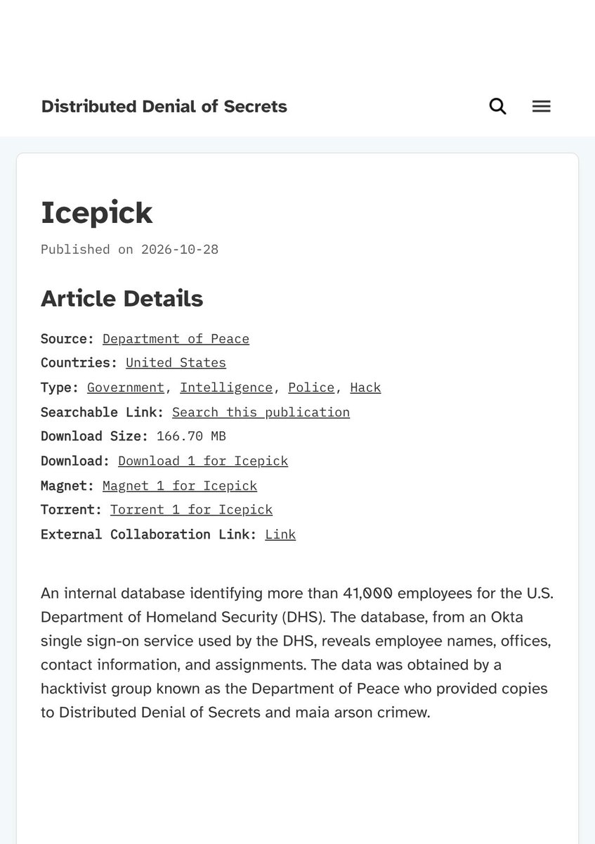 DDoSecrets 發布的 Icepick 資料庫頁面