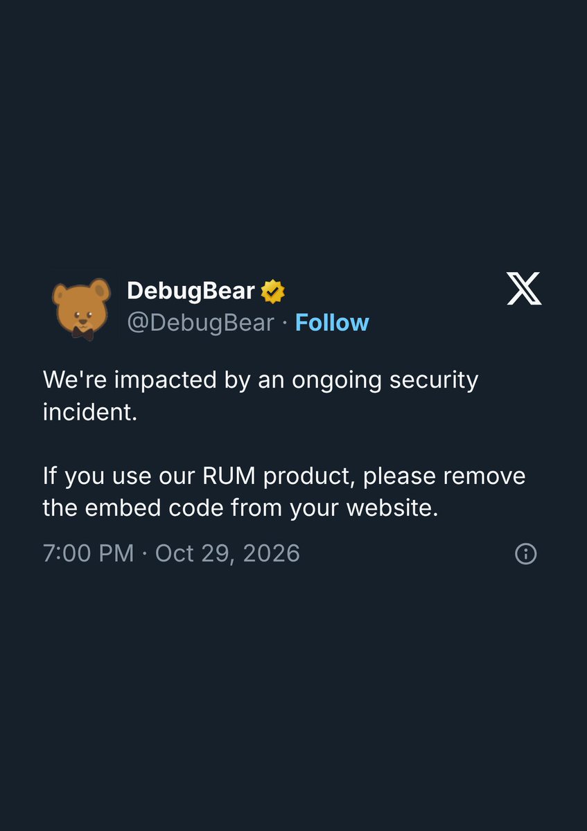 DebugBear 在 X 發出的安全事故通知