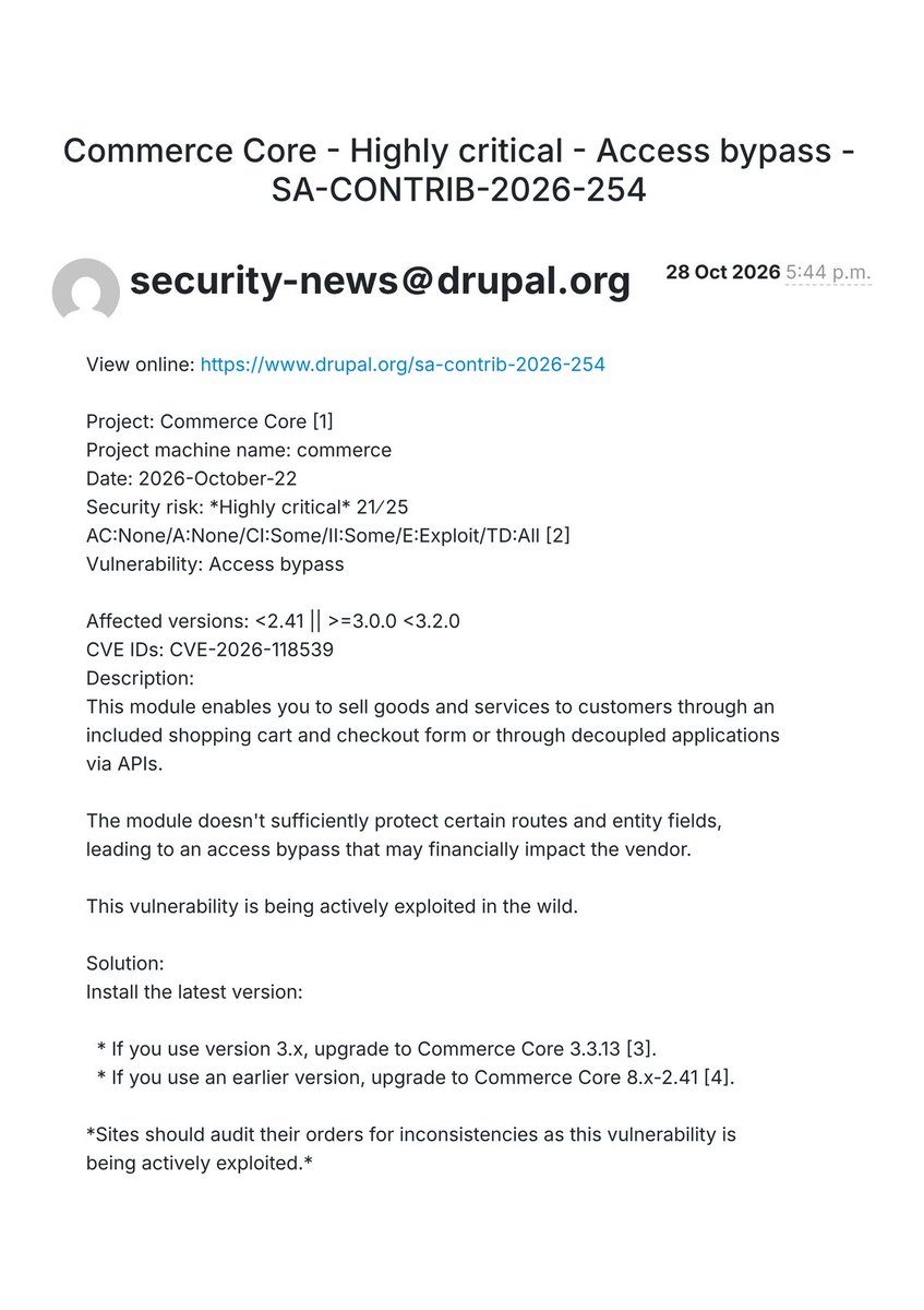 Drupal 保安團隊的安全公告電郵