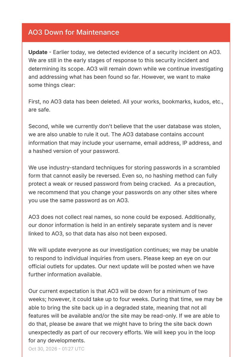 AO3 狀態頁公告截圖