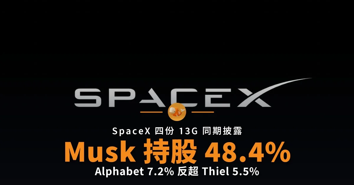SpaceX 股權曝光 Musk 持 48.4% Alphabet 多過 Thiel