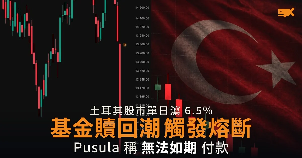土耳其股市單日瀉 6.5% 基金贖回潮觸發全市場熔斷 Pusula 稱無法如期付款