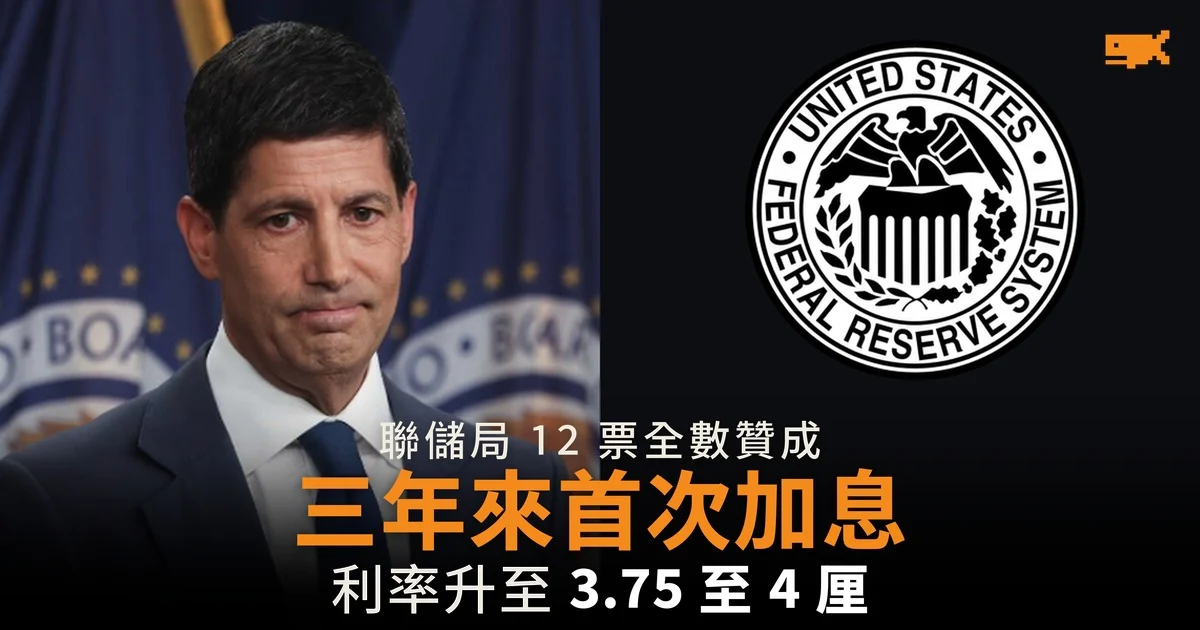 聯儲局三年來首次加息 12 票全數贊成