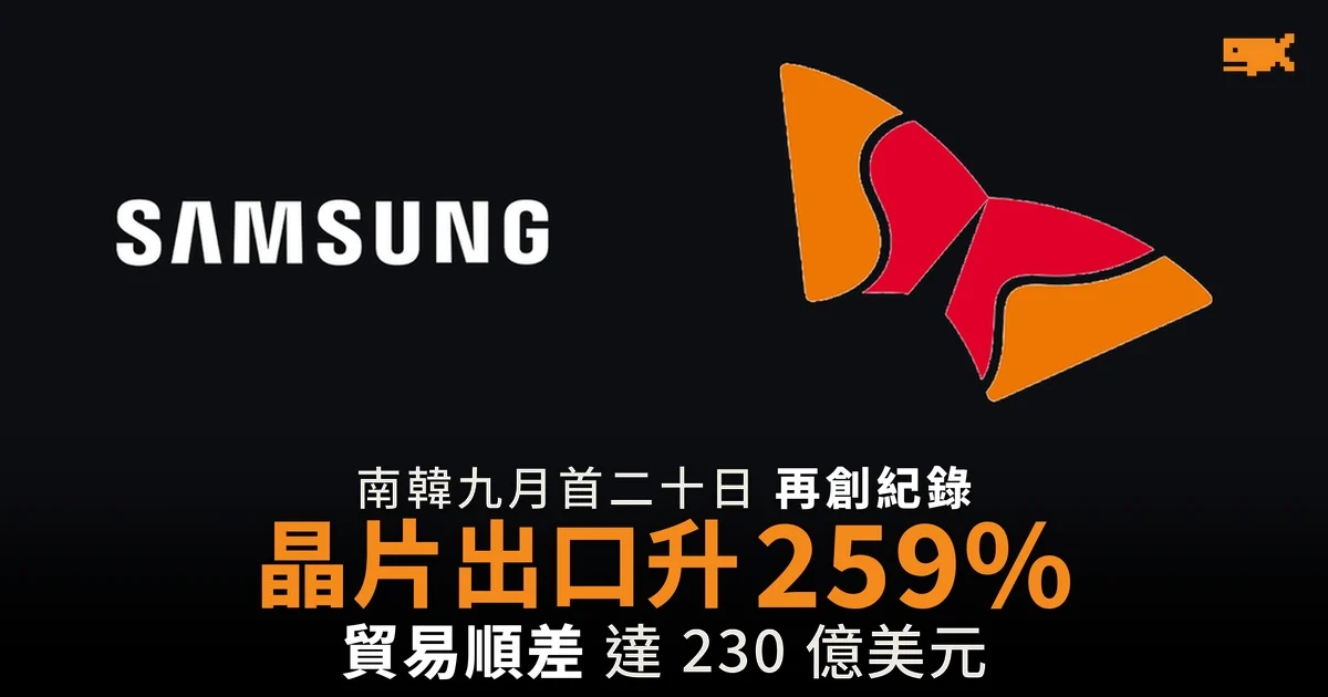 南韓 9 月首 20 日出口創新高 晶片出口按年增 259%