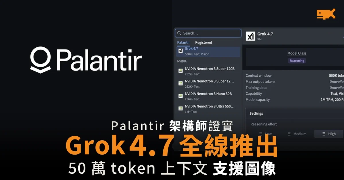 Palantir 架構師證實 Grok 4.7 全線推出