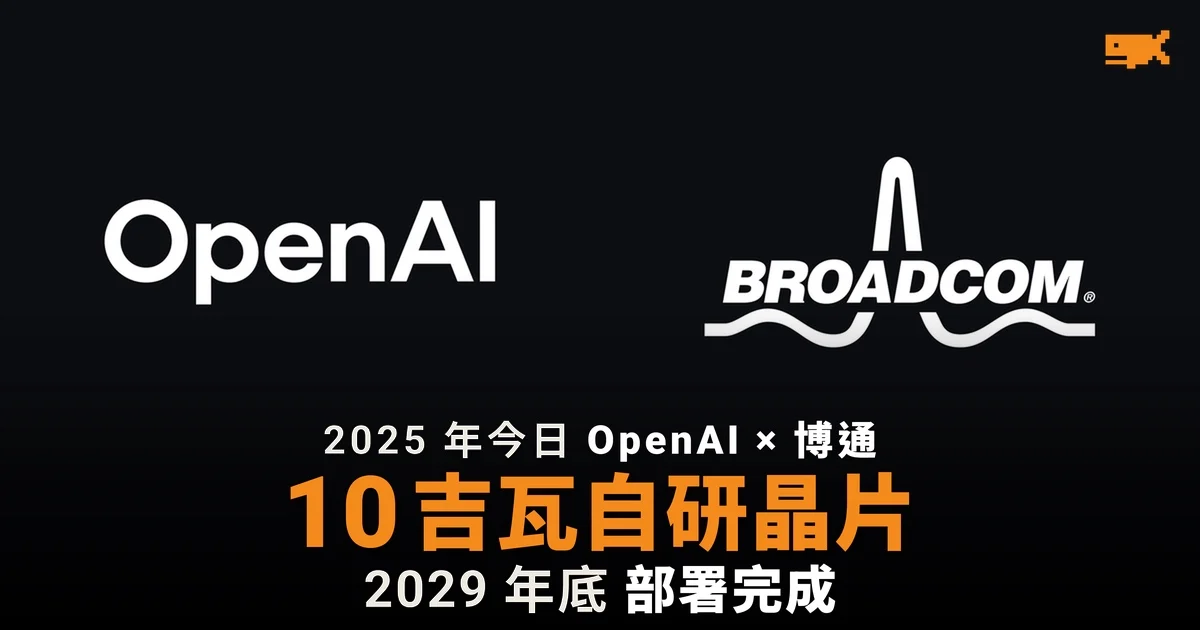 2025 年今日 OpenAI 與博通宣布部署 10 吉瓦自研 AI 晶片