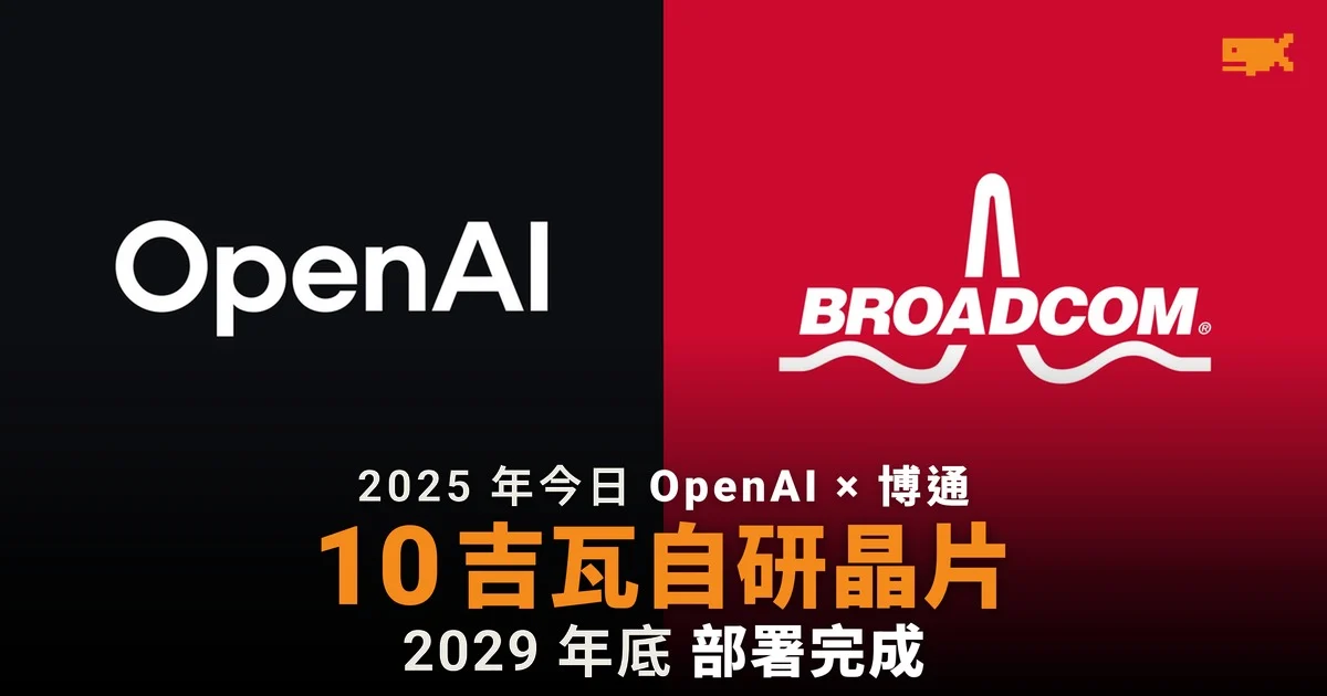 2025 年今日 OpenAI 與博通宣布部署 10 吉瓦自研 AI 晶片