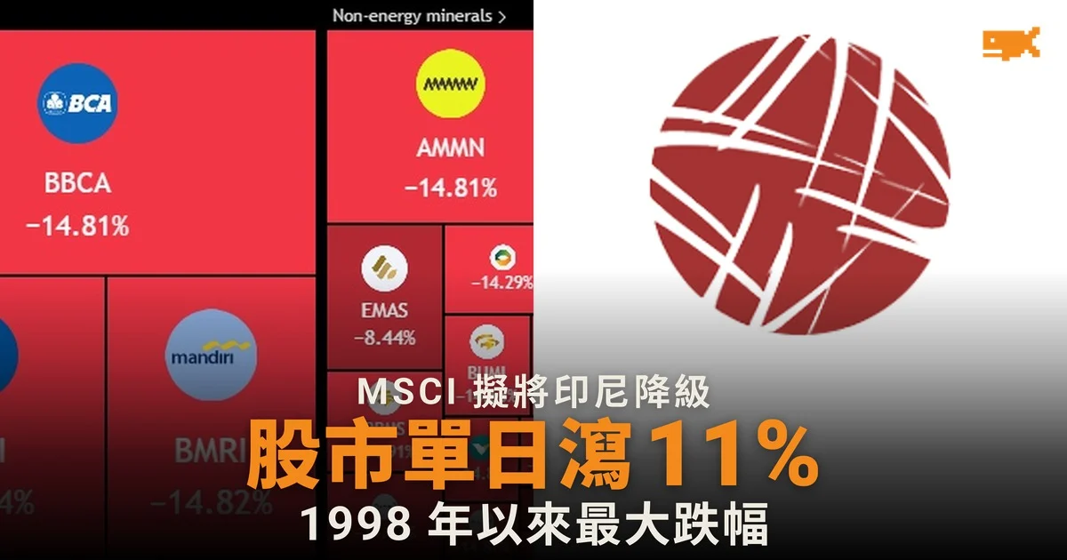 MSCI 擬降級印尼 股市單日瀉 11.57%