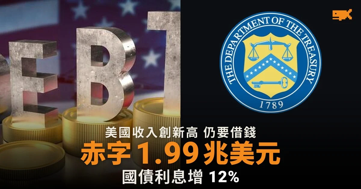 美國財政赤字 1.99 兆美元,利息開支創新高