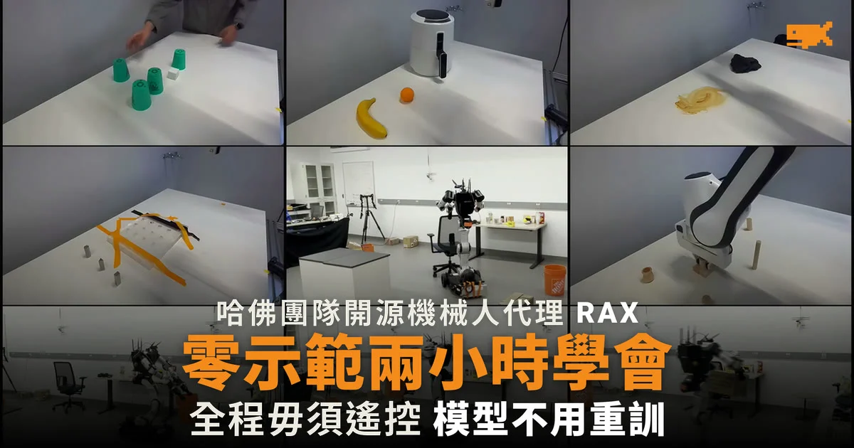 哈佛團隊開源 RAX 機械人零示範兩小時學會