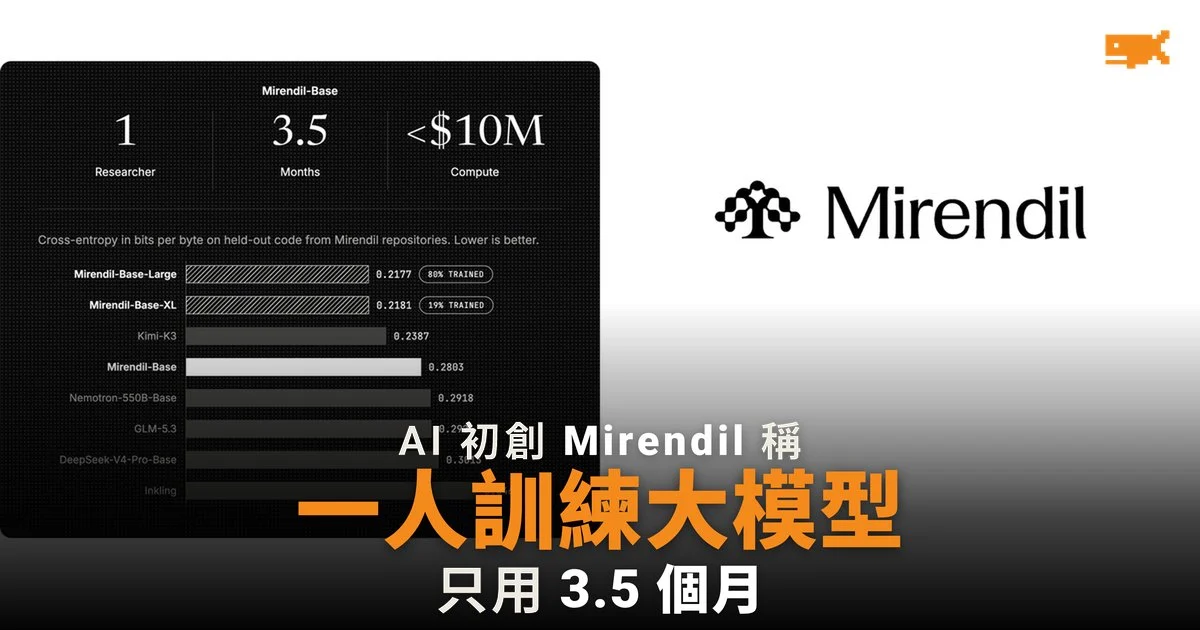Mirendil 稱一名研究員 3.5 個月訓練出大型程式模型