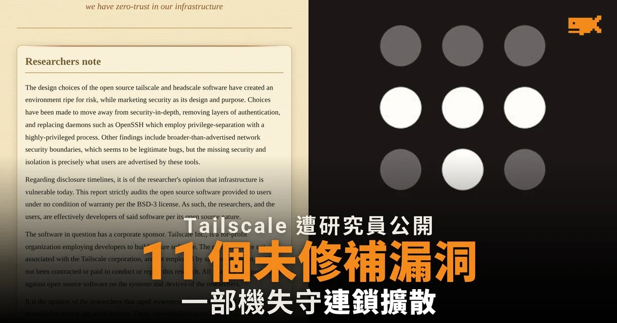 研究員未待修補公開 11 個 Tailscale 漏洞