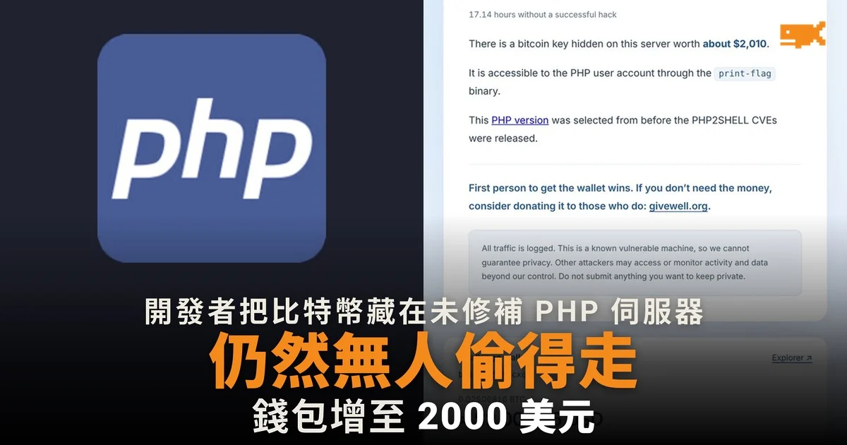 比特幣藏在未修補 PHP 伺服器 至今無人偷得走