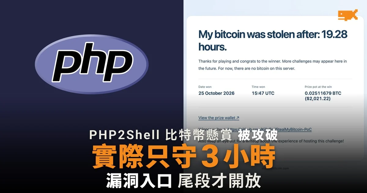 PHP2Shell 比特幣懸賞被攻破 實際只守 3 小時