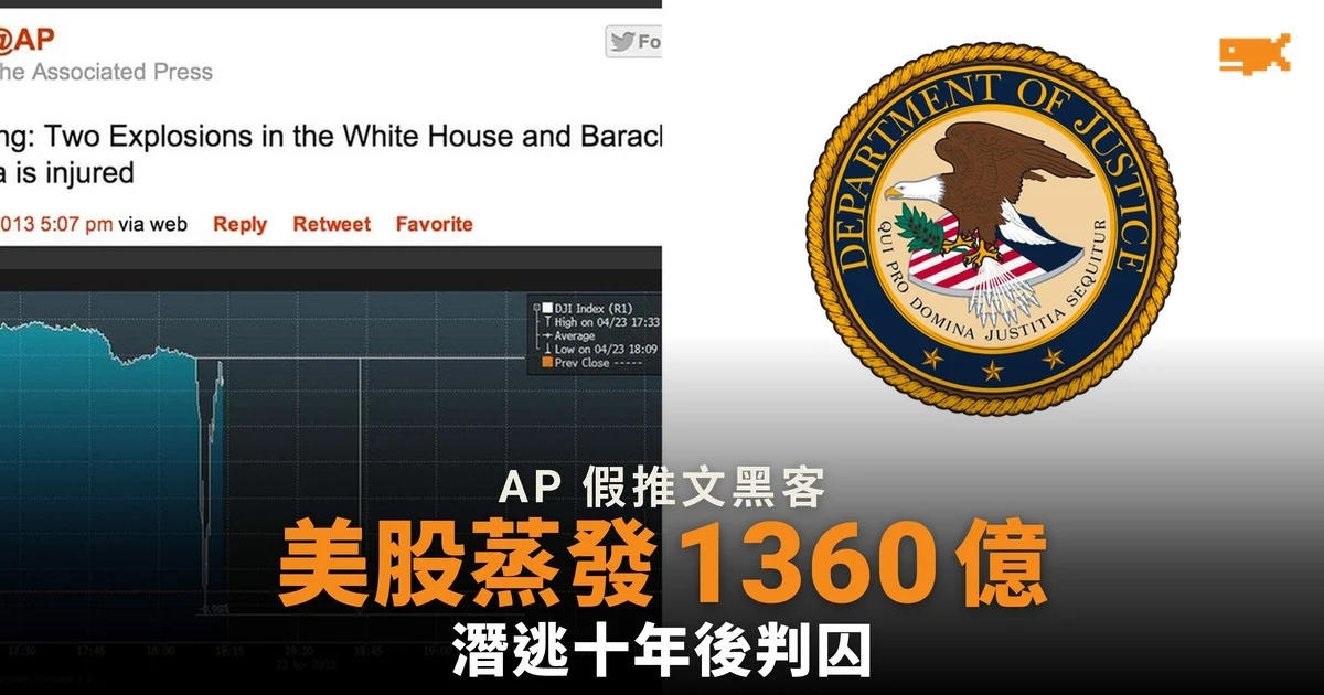 AP 假推文黑客判囚 42 個月 曾令美股蒸發 1,360 億美元