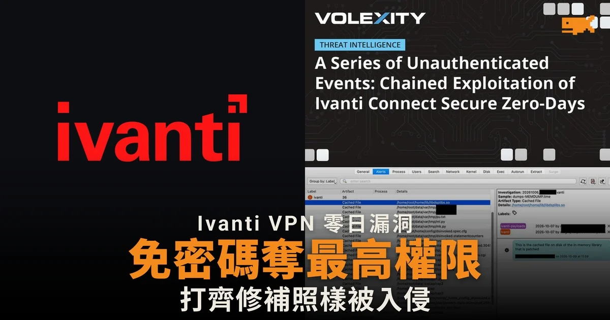 Ivanti VPN 三漏洞串連 黑客免密碼奪最高權限
